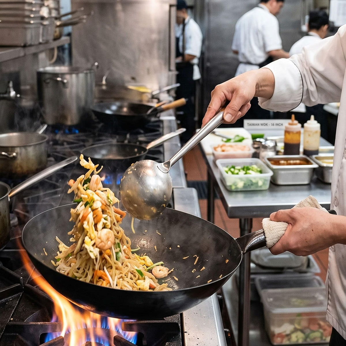 Iron Taiwan Wok - Large Wok Stir Fry Pan for Chinese Japanese and Cantonese Cuisine Stir Fry Pans Traditional Woks Grilling Frying Steaming Made in Taiwan