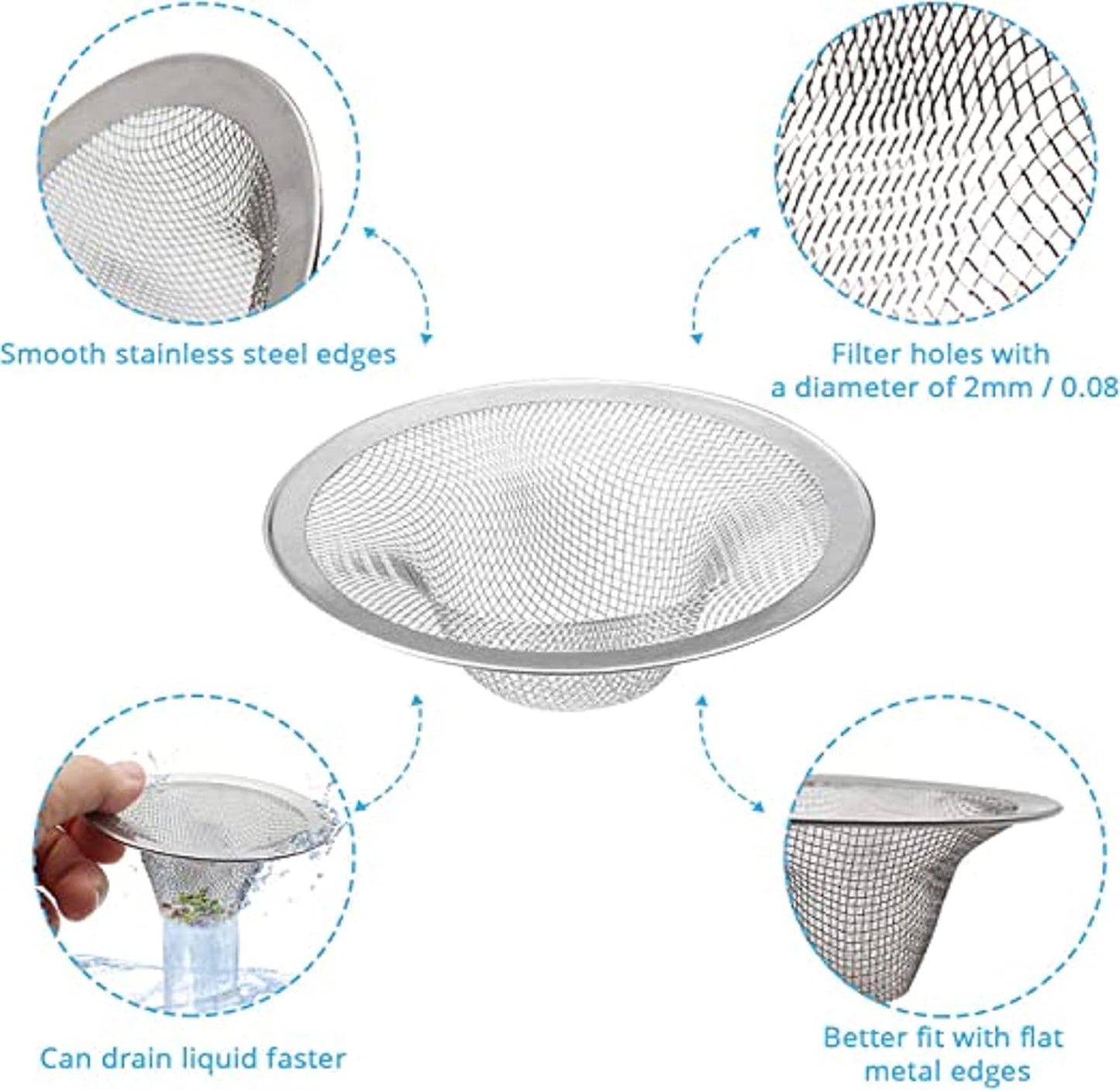Stainless Steel Sink Strainer Narrow Rim- Kitchen Mesh Strainer Kitchen Sink Drain Strainer Hair Catcher for Bathroom Sink Utility Slop Laundry