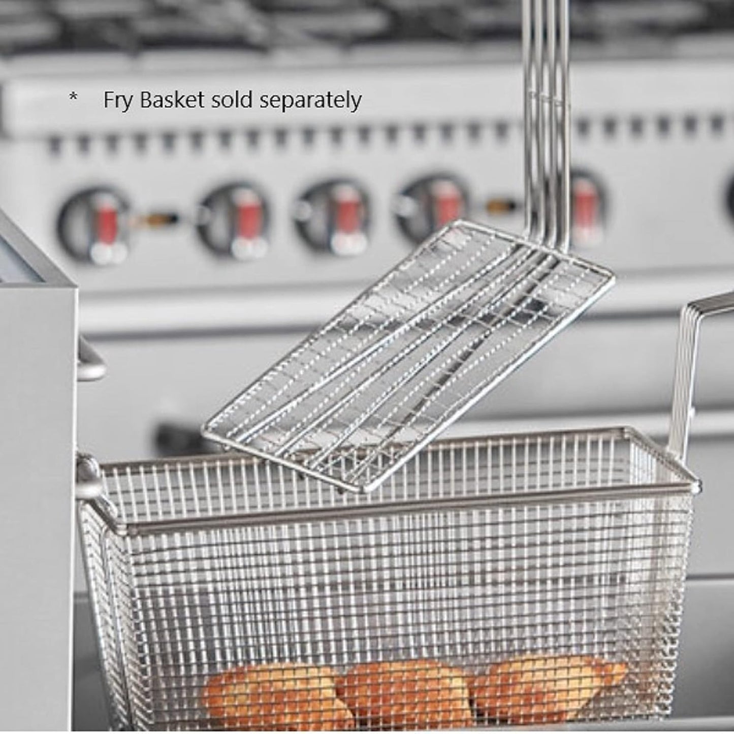 Rectangular Deep Fry Basket Press Heavy Duty Nickel Plated Iron with Coated Handle - for Home and Restaurant Kitchen Frying Chips Fish Sausages