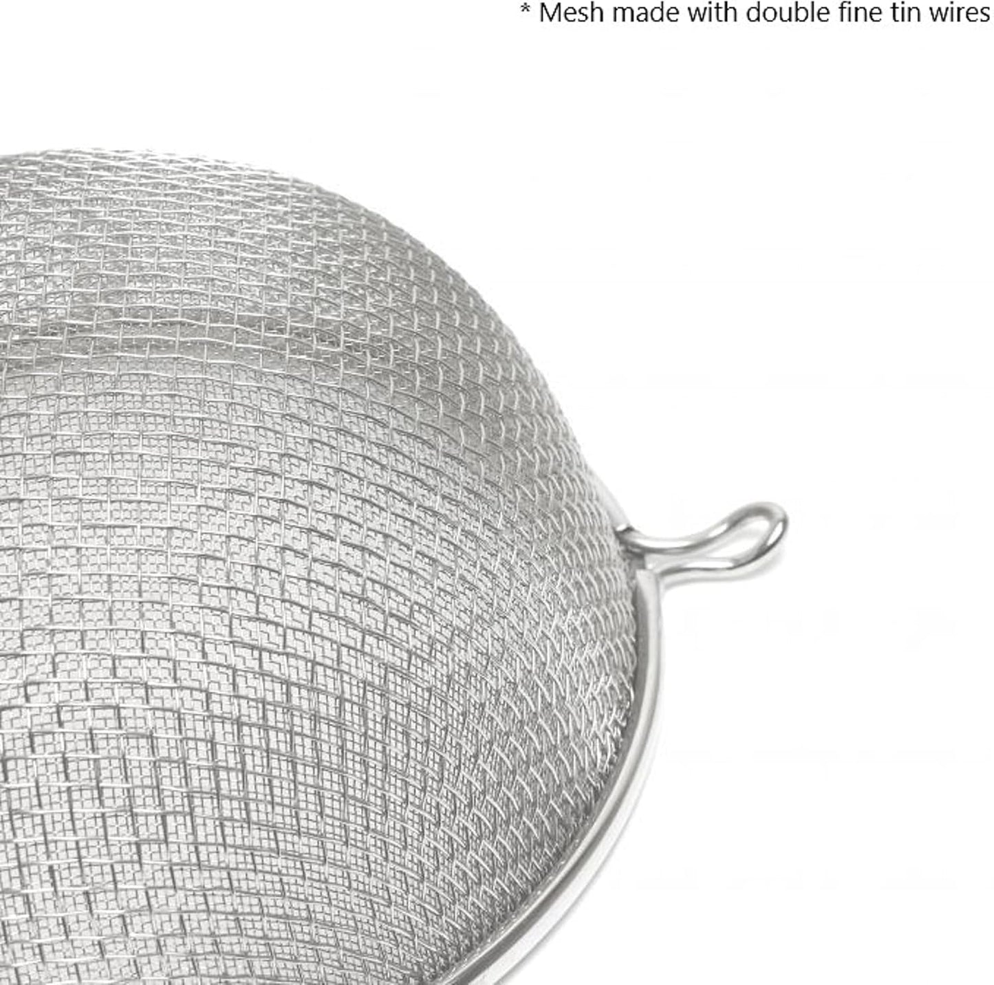 Double Fine Tin Mesh Strainer Handle Length Wooden Handle- Kitchen Utensil Food Strainer Skimmer Spoon for Cooking Sieve Sifters Rice Quinoa Pasta Fruits Vegetable
