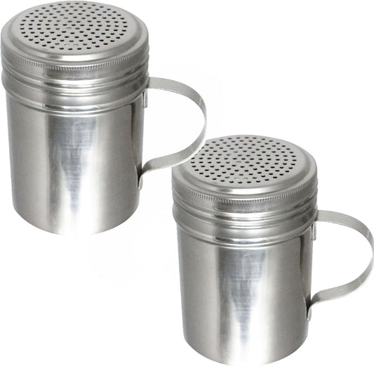 10 oz. Dredge Shaker with/without Handle Aluminum Set of 2 - Seasonings Spice Shakers With Holes and Lids Ideal for Salt Spice Sugar Flour Perfect for Home Kitchen