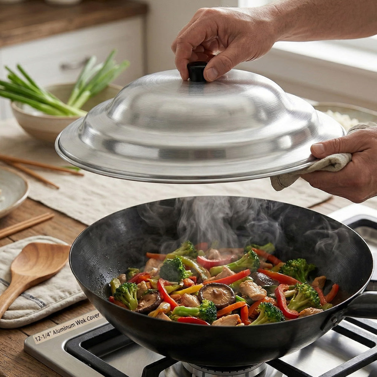 Aluminum Wok Cover Lid - Frying Pan Cover Pan Cover Wok Lid Woks Asian Cookware Aluminum Dome Shaped Cover For Home Kitchen and Restaurants