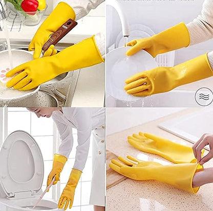 Set of 12 Heavy-Duty 6 Pairs Gloves Dishwashing/Household Gloves Yellow Color Latex Washable Regular Size- Reusable Heavy Duty Cleaning Gloves Dishwashing Gloves