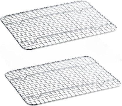 Rectangular Wire Pan Grate Chrome-Plated Set of 2-Fits Third Size  Cooling Rack Baking Sheet GraSheet Cookie Panste Cake Rack for Pies Cookies Pastries Cakes