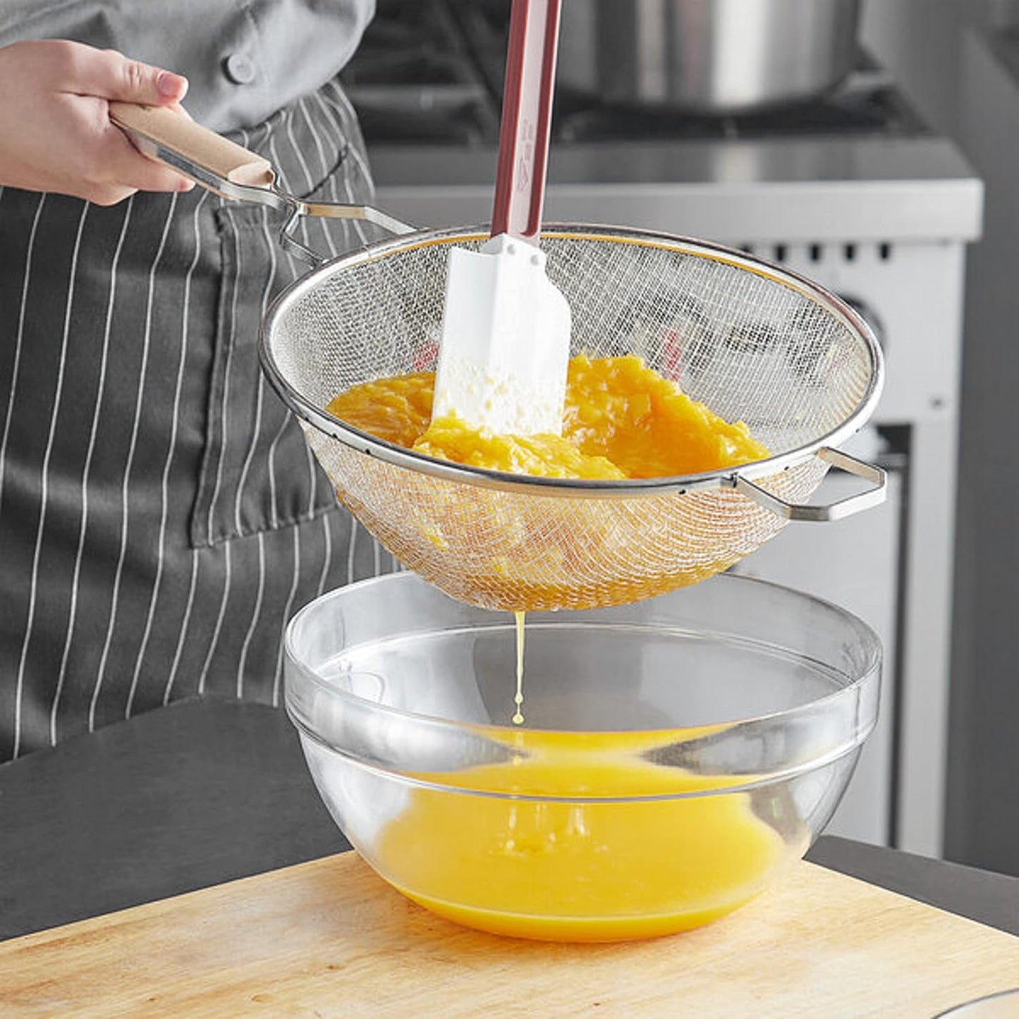 Double Fine Tin Mesh Strainer Handle Length Wooden Handle- Kitchen Utensil Food Strainer Skimmer Spoon for Cooking Sieve Sifters Rice Quinoa Pasta Fruits Vegetable