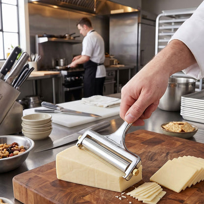 Heavy Duty Cheese Slicer - Hand Held Cheese Cutter for Cheddar Gruyere Raclette Mozzarella Cheese Block Adjustable Cheese Shaver Thick & Thin Slicer Cheese Curler (Silver)