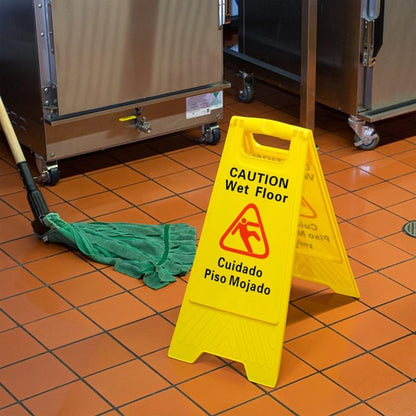 24" x 12" Caution Wet Floor Sign Yellow Color- Double-Sided Safety Warning Signs for Commercial Use A Frame 24 Inches Height Bilingual Warning Sign