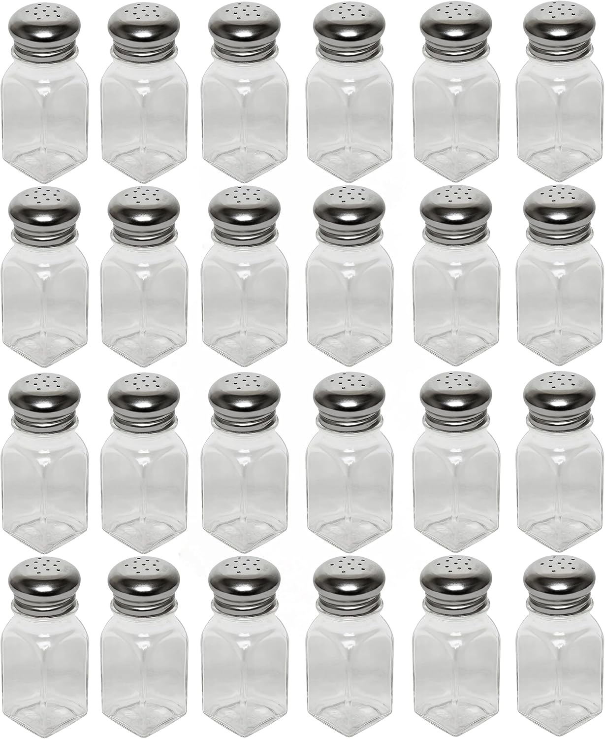 Classic Clear Glass Salt or Pepper Shakers with Stainless Steel Mushroom Tops Set of 12- Salt Shaker Stainless Lid-Glass Spice Jars Kitchen Accessories