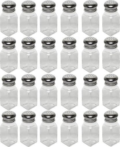 Classic Clear Glass Salt or Pepper Shakers with Stainless Steel Mushroom Tops Set of 12- Salt Shaker Stainless Lid-Glass Spice Jars Kitchen Accessories