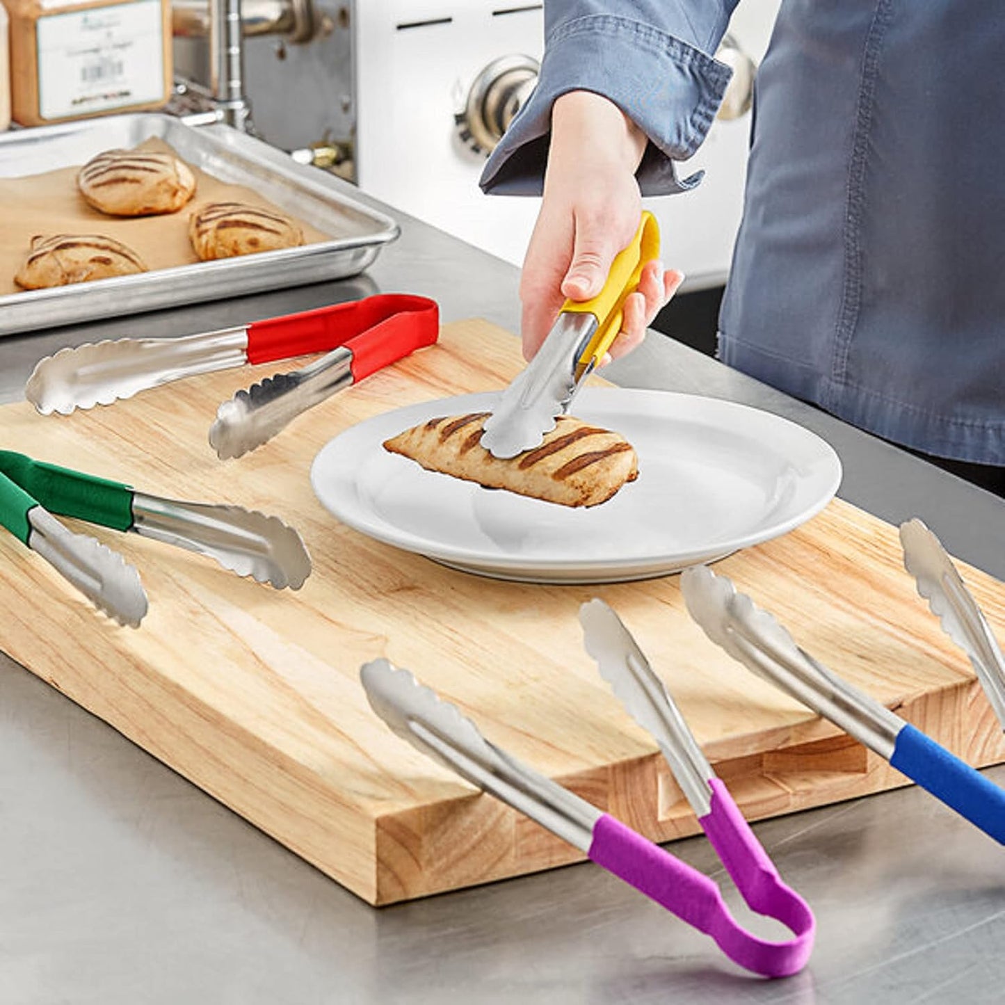 Stainless Steel Kitchen Tong with Non-Slip Coated Handles- Kitchen Tongs Metal Food Tongs Premium Stainless Steel Tongs for Cooking Food Salad Grilling Barbecue BBQ Buffet