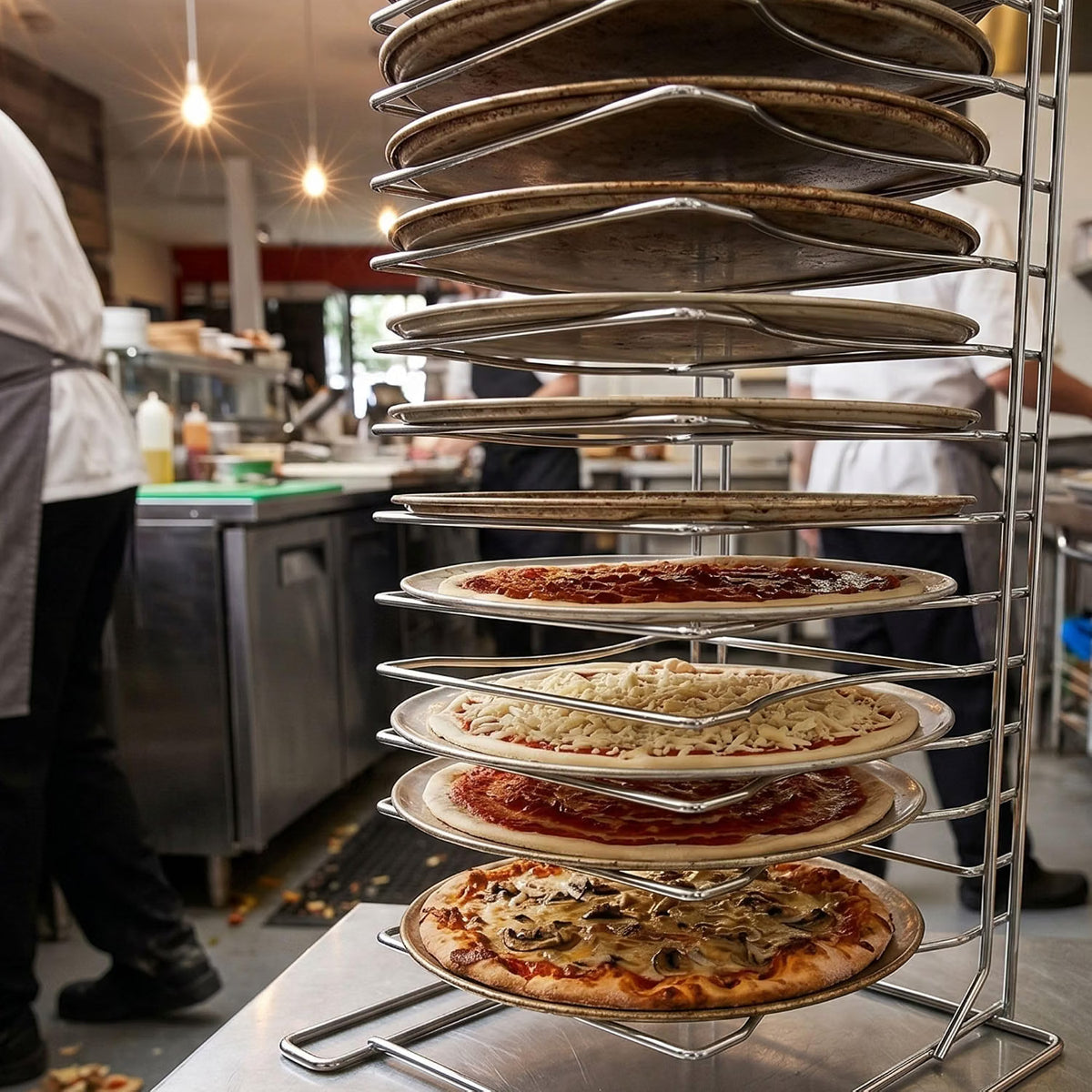 15 Tier Pizza Pan Rack Chrome Plated - Pizza Pan Rack Holder Safe Sturdy 15- Slot Pizza Pan Rack for Pizza Pan Pizza Trays Pizza Screens for Home Kitchen Restaurant Catering