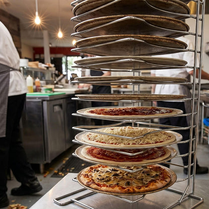 15 Tier Pizza Pan Rack Chrome Plated - Pizza Pan Rack Holder Safe Sturdy 15- Slot Pizza Pan Rack for Pizza Pan Pizza Trays Pizza Screens for Home Kitchen Restaurant Catering