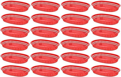 10-3/4" Oblong Fast Food Basket Plastic Set of 12- Fry Fast Food Reusable Foodservice Restaurant Diner Tray Plates Restaurant Deli Serving Chicken Burgers Sandwiches & Fries