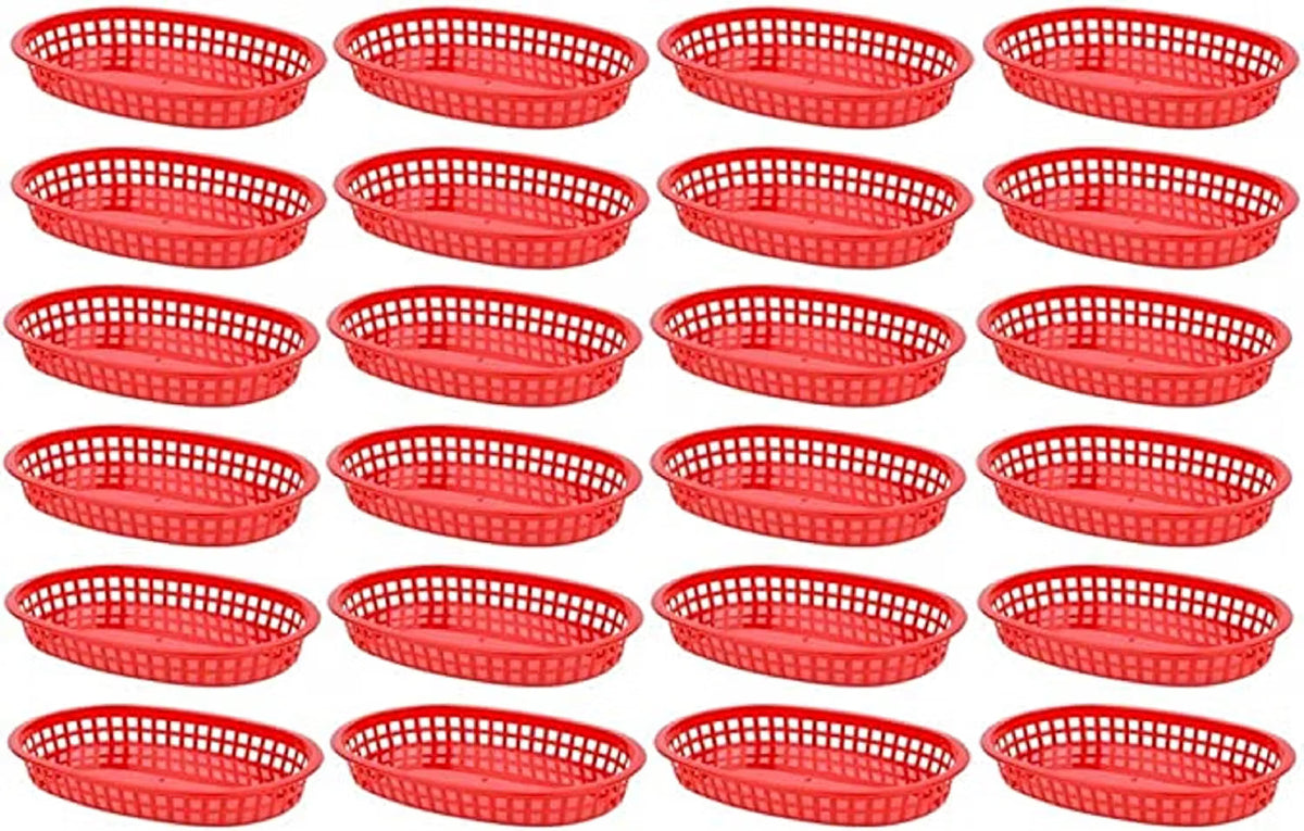 10-3/4" Oblong Fast Food Basket Plastic Set of 12- Fry Fast Food Reusable Foodservice Restaurant Diner Tray Plates Restaurant Deli Serving Chicken Burgers Sandwiches & Fries