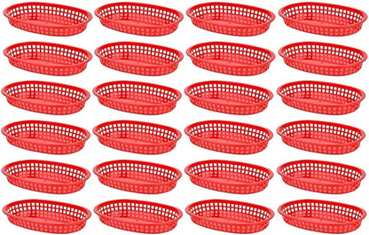10-3/4" Oblong Fast Food Basket Plastic Set of 12- Fry Fast Food Reusable Foodservice Restaurant Diner Tray Plates Restaurant Deli Serving Chicken Burgers Sandwiches & Fries