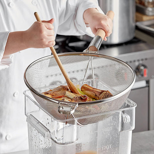 Reinforced Fine Double Mesh Strainer Nickel Plated Wire Frame & Support Handle Length- Kitchen Sieve Sifters Strainers for Sauces Gravies Tea Rice Oil Noodles and Fruits