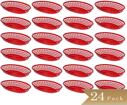 9-3/8" Oval Fast Food Basket Plastic - Fry Fast Food Reusable Foodservice Restaurant Diner Tray Plates Restaurant Deli Serving Chicken Burgers Sandwiches & Fries