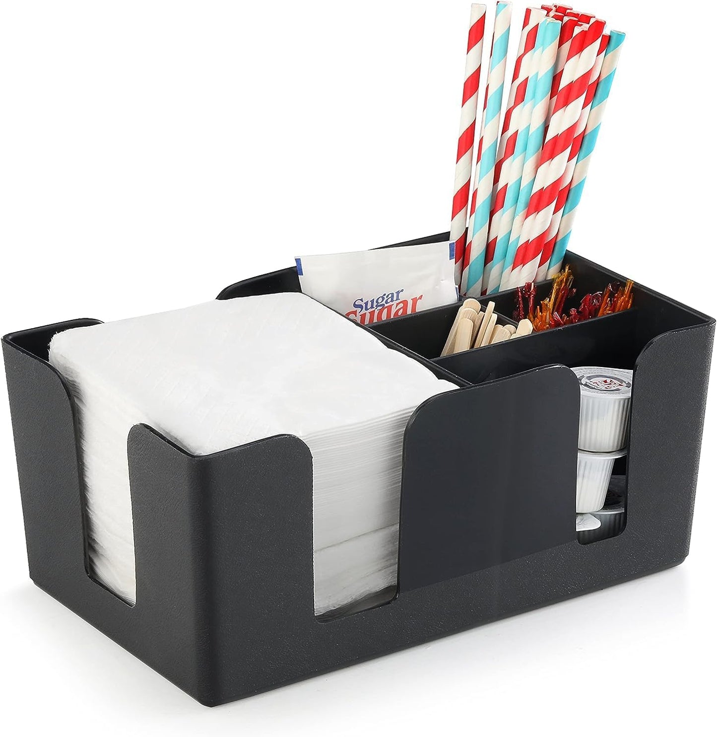 6 Compartment Bar Caddy 9-1/2" x 5-3/4" x 4-1/8" Black Color - Condiment Dispenser Countertop Organizer Condiment Supplies Holder for Home Work Restaurant