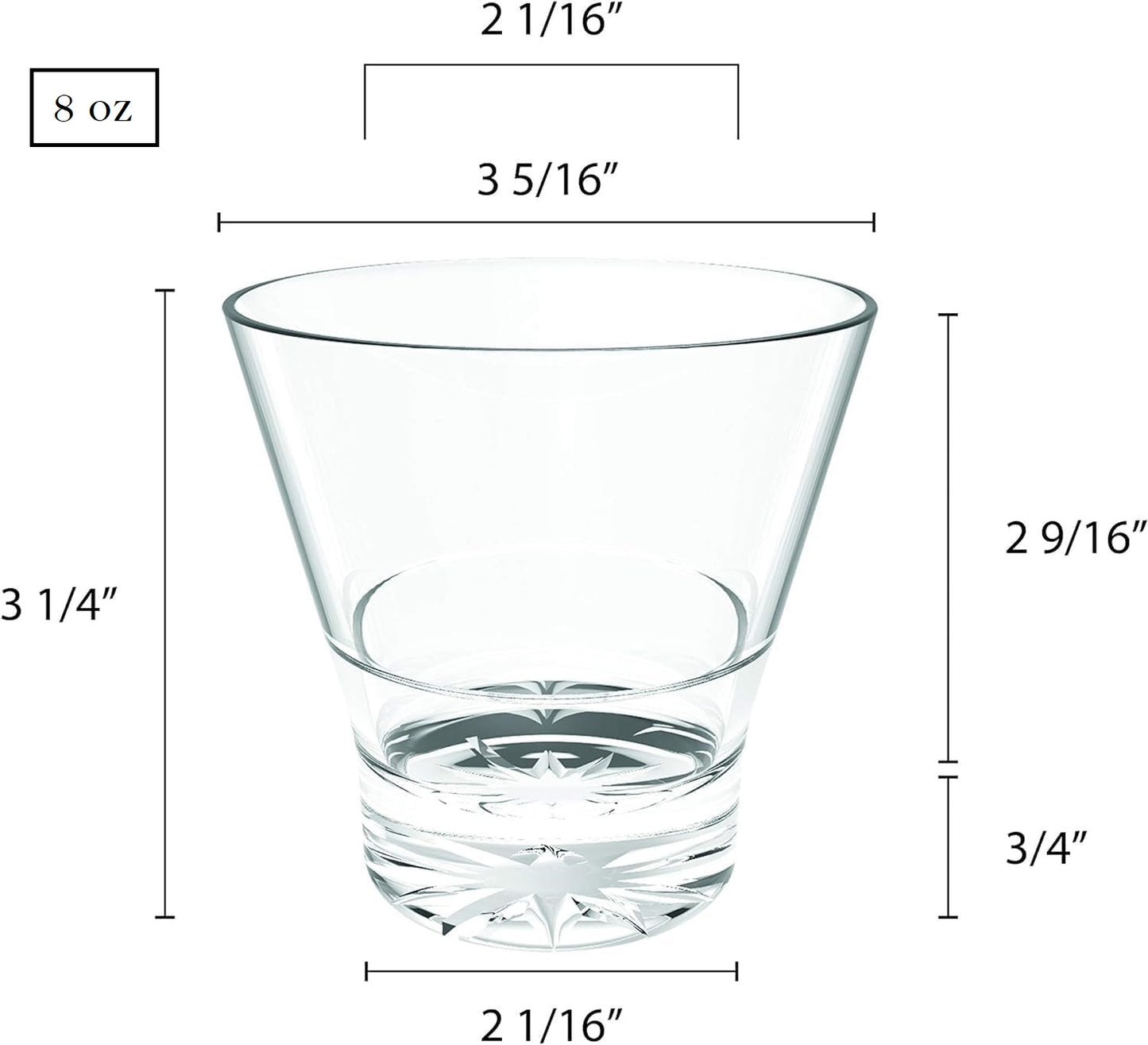V-Shape Rock Glass Polycarbonate with Starburst Heavy Base Clear Color Comes in each - Liquor Cocktail Glass for Bar Old Fashioned Whiskey Glass Rocks Glass for Scotch Bourbon