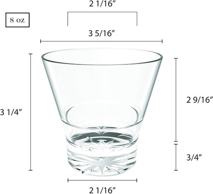 V-Shape Rock Glass Polycarbonate with Starburst Heavy Base Clear Color Comes in each - Liquor Cocktail Glass for Bar Old Fashioned Whiskey Glass Rocks Glass for Scotch Bourbon