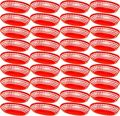 9-3/8" Oval Fast Food Basket Plastic - Fry Fast Food Reusable Foodservice Restaurant Diner Tray Plates Restaurant Deli Serving Chicken Burgers Sandwiches & Fries