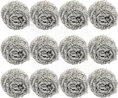 Stainless Steel Scrubber Ball Set of 12- for Cleaning Dishes Pans Pots Ovens Grills Stainless Steel Scrubber for Kitchen Sinks Cleaning Steel Wool Pads Metal Scrubber