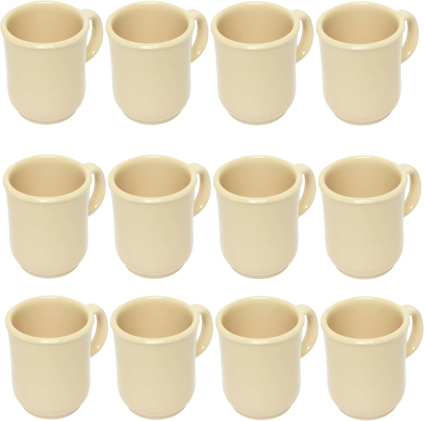 8 oz Bulbous Mug Melamine Pure Set of 12 - Dishwasher Safe Break-Resistant Coffee Cup Set Reusable Plastic Cup for Latte Cappuccino Cocoa Hot Tea Mocha Home Cafe Restaurants