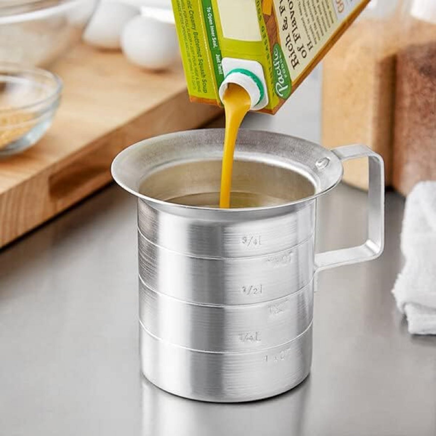 Liquid Measure Cup Aluminum with Riveted Handle - Measuring Cup for Cooking Baking Kitchen or Restaurant Easy To Read for Liquid Metal Measuring Cup Essential Kitchen Tool