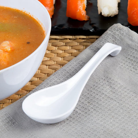 Asian Soup Spoon Set - 12 Melamine Table Spoons, Break-Resistant, Ideal for Ramen, Miso, Pho, Wonton