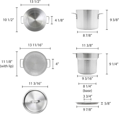 Aluminum Pasta Cooker 3 Piece Set - Multipurpose Pasta Pot with Strainer Lid Pasta Pot Cookware for Spaghetti Vegetable Blanching Home Kitchen Restaurant