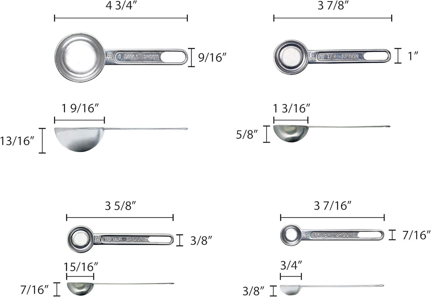 Aluminum Measuring Spoon Set - 4-Piece Multi Measurement Tool for Baking Cooking Measuring Spoon Set Kitchen Gadgets Apartment Essentials Fits in Spice Jars
