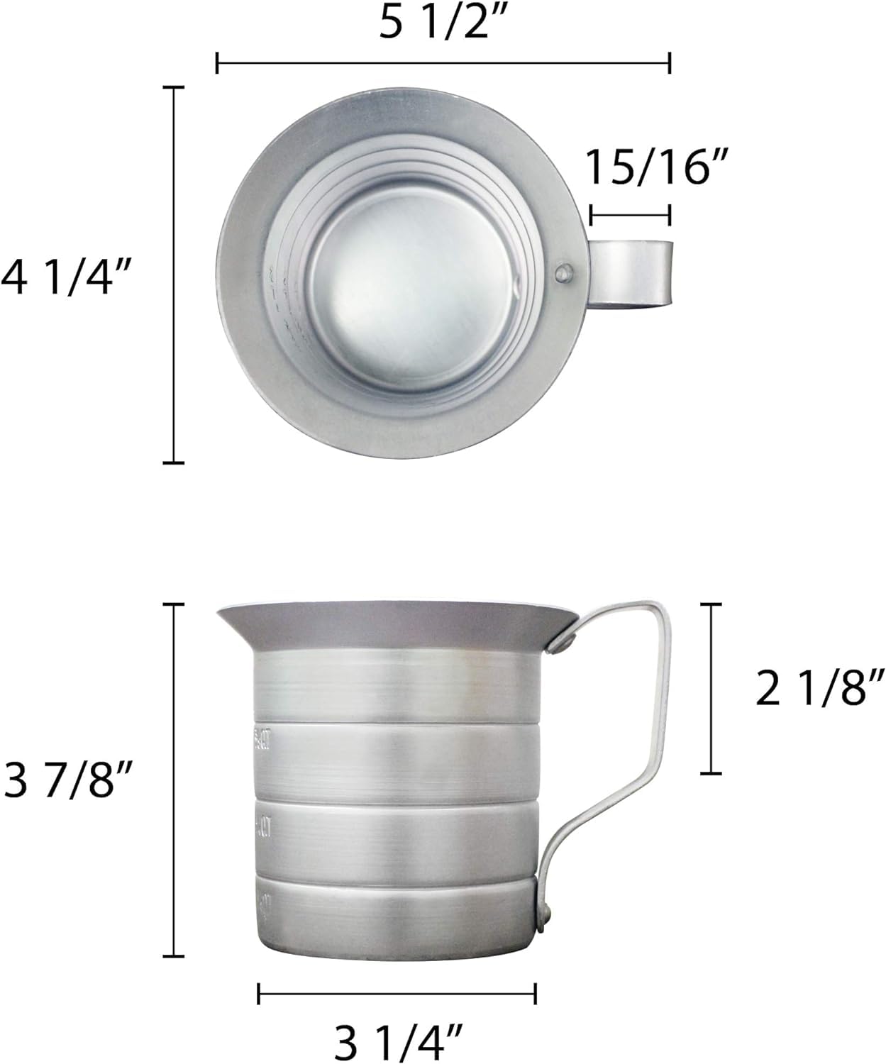 Liquid Measure Cup Aluminum with Riveted Handle - Measuring Cup for Cooking Baking Kitchen or Restaurant Easy To Read for Liquid Metal Measuring Cup Essential Kitchen Tool