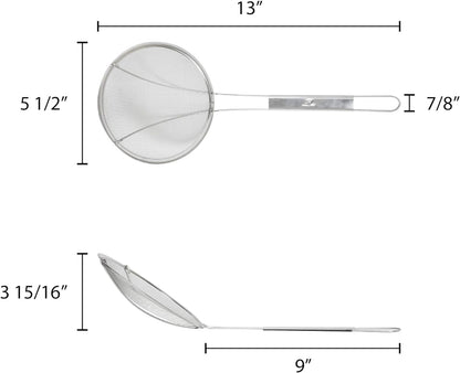 Round Fine Mesh Wire Skimmer Nickel Plated- Kitchen Utensil Food Strainer Skimmer Spoon for Cooking Sieve Sifters Rice Quinoa Pasta Fruits Vegetables etc.