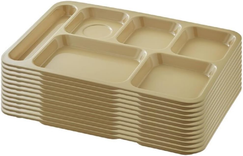 14-1/2" x 10" 6 Compartment Tray Sand Color Melamine Set of 12 - Dishwasher Safe Break-Resistant Serving Platter Dinner Plates Portion Plates for Dinner Home Restaurants