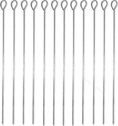 Stainless Steel Skewers Set of 12 - Wide Reusable Stainless Steel Barbecue Skewers BBQ Skewers Kebab Sticks Skewers for Grilling Meat Shrimp Chicken Vegetable Outdoor Cooking