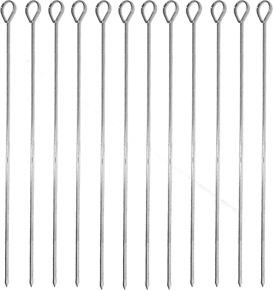 Stainless Steel Skewers Set of 12 - Wide Reusable Stainless Steel Barbecue Skewers BBQ Skewers Kebab Sticks Skewers for Grilling Meat Shrimp Chicken Vegetable Outdoor Cooking