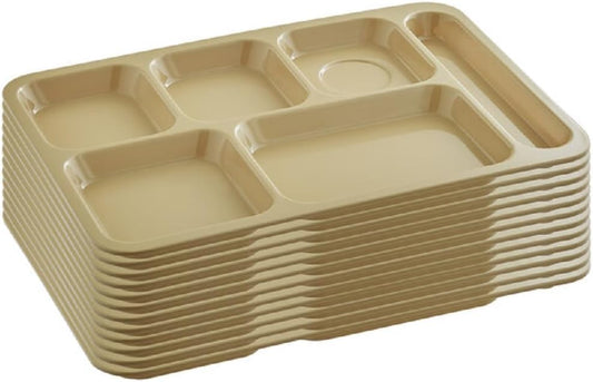 14-1/2" x 10" 6 Compartment Tray Sand Color Melamine Set of 12 - Dishwasher Safe Break-Resistant Serving Platter Dinner Plates Portion Plates for Dinner Home Restaurants