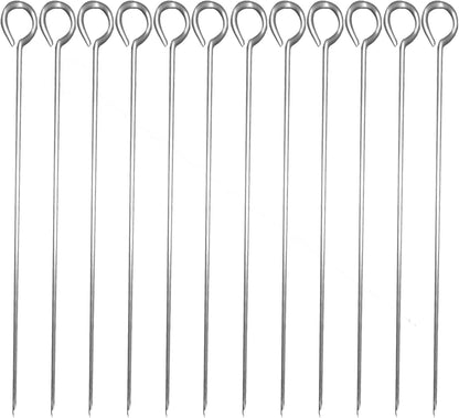 Stainless Steel Skewers Set of 12 - Wide Reusable Stainless Steel Barbecue Skewers BBQ Skewers Kebab Sticks Skewers for Grilling Meat Shrimp Chicken Vegetable Outdoor Cooking