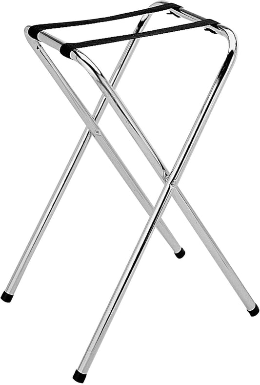 Folding Serving Tray Stand Chrome Plated Iron with Black Nylon Straps - Use at Home Hotels and Restaurants