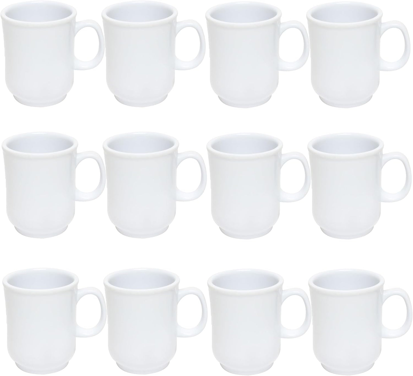 8 oz Bulbous Mug Melamine Pure Set of 12 - Dishwasher Safe Break-Resistant Coffee Cup Set Reusable Plastic Cup for Latte Cappuccino Cocoa Hot Tea Mocha Home Cafe Restaurants