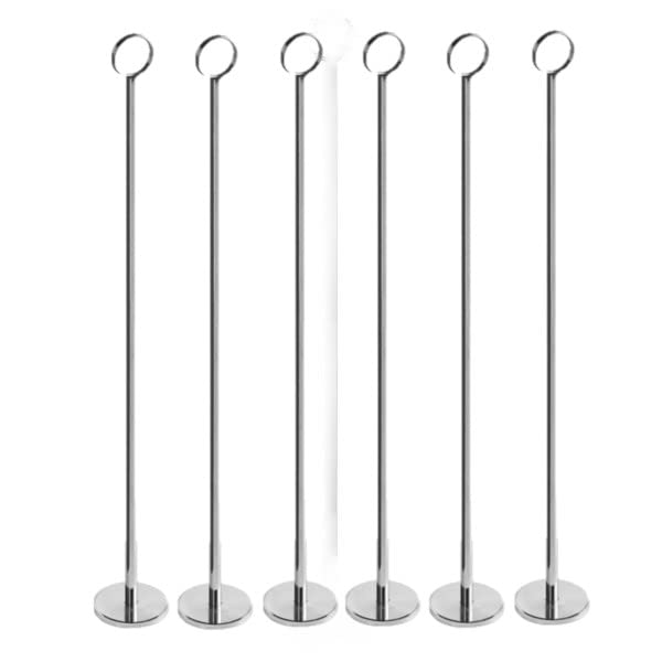 TrueCraftware ? Set of 6- Chrome Table Card Holder 18?, Chrome Plate Iron, 2-1/4" Diameter Base with 16-1/2" Pole Length and 1-1/4" Diameter Ring