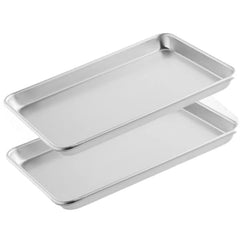 TrueCraftware ?Set of 2 -Commercial Grade 10" x 6", Eighth Size Sheet Pan, Aluminum, 20 Gauge, Oven Safe, Baking Sheets, Non Toxic & Healthy, Rust Free & Easy Clean