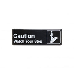 TrueCraftware ? Set of 2- Caution, Watch Your Step Sign 9" x 3" with Easy Peel Self-Adhesive White on Black Color- Signs for Office Business Kitchen Restroom Waterproof Long-Lasting Self Adhesive for Indoor/Outdoor