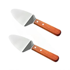 TrueCraftware ? Set of 2- Stainless Steel 3" x 4-1/2" Blade Pie Server with Wooden Handle- Rounded Edges Cake and Pie Cutter and Pie Spatula for Birthday Anniversary Parties and Events