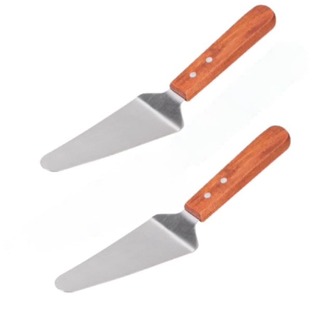 TrueCraftware ? Set of 2- Stainless Steel 2-1/2" x 5" Blade Pizza Server with Wooden Handle- Rounded Edges Cake and Pie Cutter and Pizza Spatula for Birthday Anniversary Parties and Events