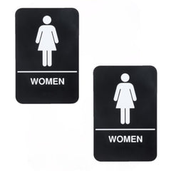 TrueCraftware ? Set of 2- Women Restroom Sign with Braille 6" x 9" with Easy Peel Self-Adhesive White on Black Color- Bathroom Signs Waterproof Long-Lasting Self Adhesive for Indoor/Outdoor Home or Business Use