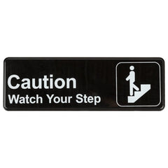 TrueCraftware ? Set of 2- Caution, Watch Your Step Sign 9" x 3" with Easy Peel Self-Adhesive White on Black Color- Signs for Office Business Kitchen Restroom Waterproof Long-Lasting Self Adhesive for Indoor/Outdoor