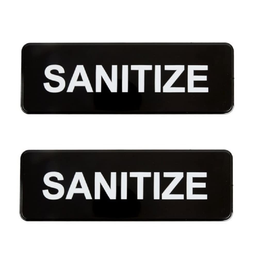 TrueCraftware ? Set of 2- Sanitize Sign 9" x 3" with Easy Peel Self-Adhesive White on Black Color- Signs for Office Business Kitchen Restroom Waterproof Long-Lasting Self Adhesive for Indoor/Outdoor