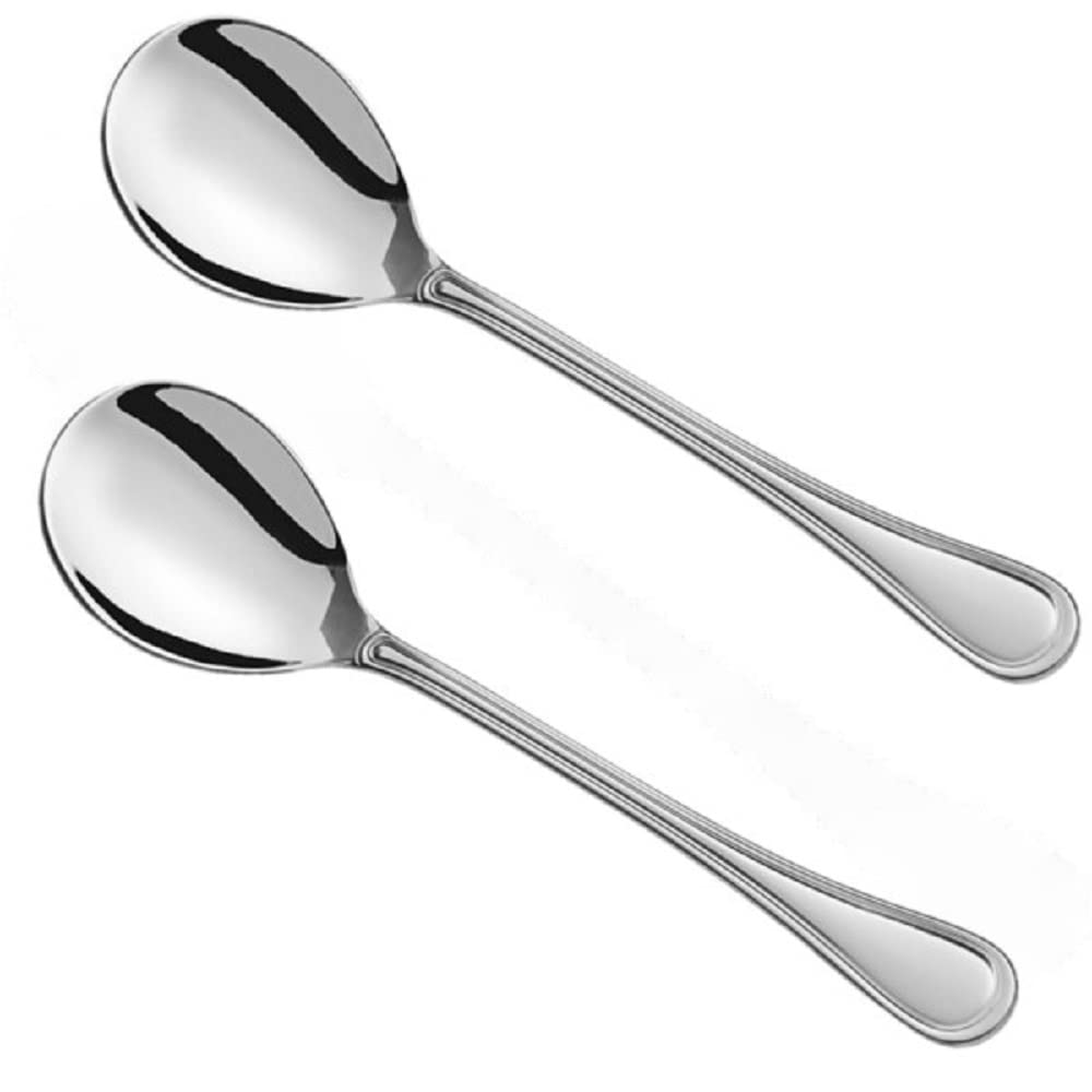 TrueCraftware ? Set of 2- Stainless Steel 9-3/4? Luxor Solid Spoon- Stainless Steel Serving Spoon Flatware Cutlery Kitchen Tableware Set for Home and Restaurant