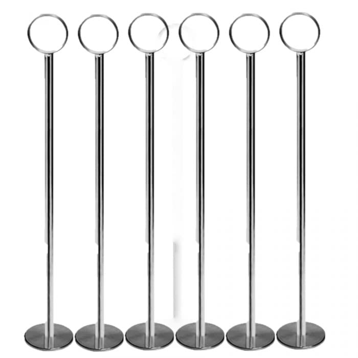 TrueCraftware ? Set of 6- Chrome Table Card Holder 8?, Chrome Plate Iron, 2-1/4" Diameter Base with 6-1/2" Pole Length and 1-1/4" Diameter Ring